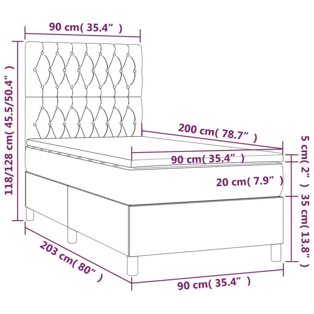 vidaXL Box spring postel s matrací světle šedá 90x200 cm samet