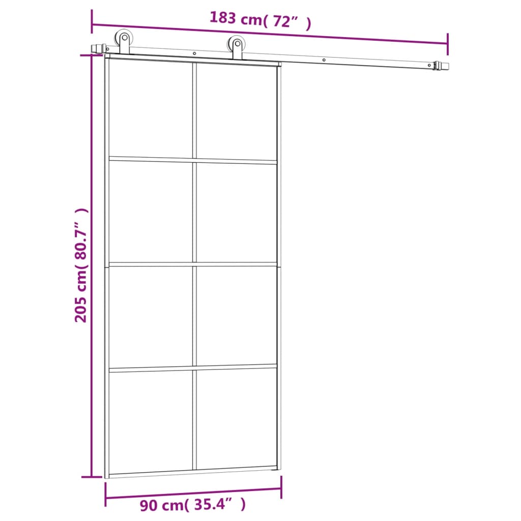 vidaXL Posuvné dveře s kováním 90x205 cm ESG sklo a hliník