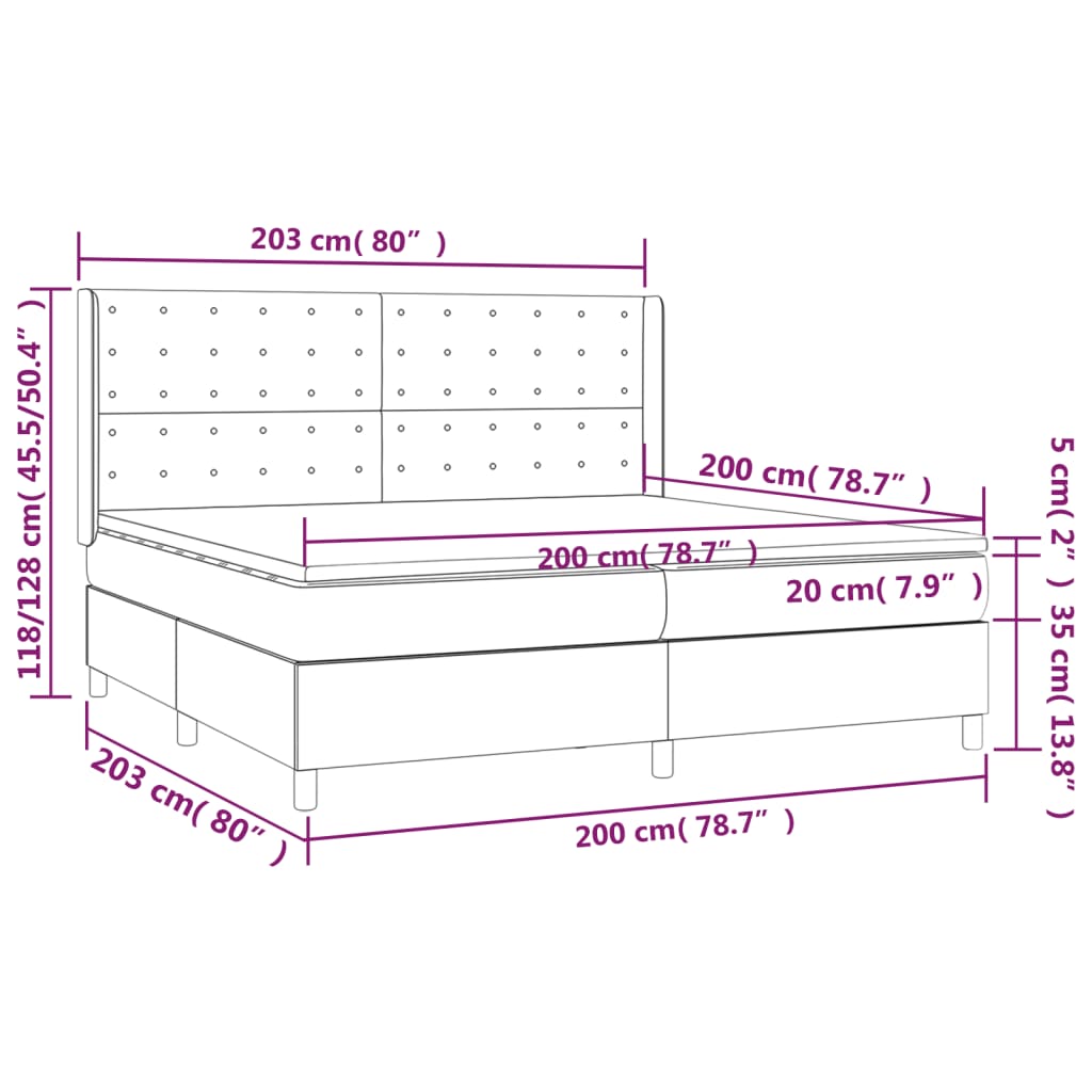 vidaXL Box spring postel s matrací a LED světle šedá 200x200 cm samet