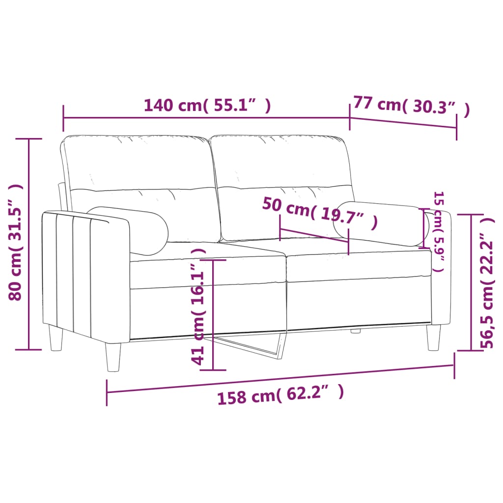 vidaXL 2místná pohovka s polštáři vínová 140 cm textil