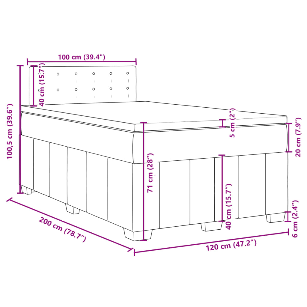 vidaXL Box spring postel s matrací světle šedá 120 x 200 cm textil