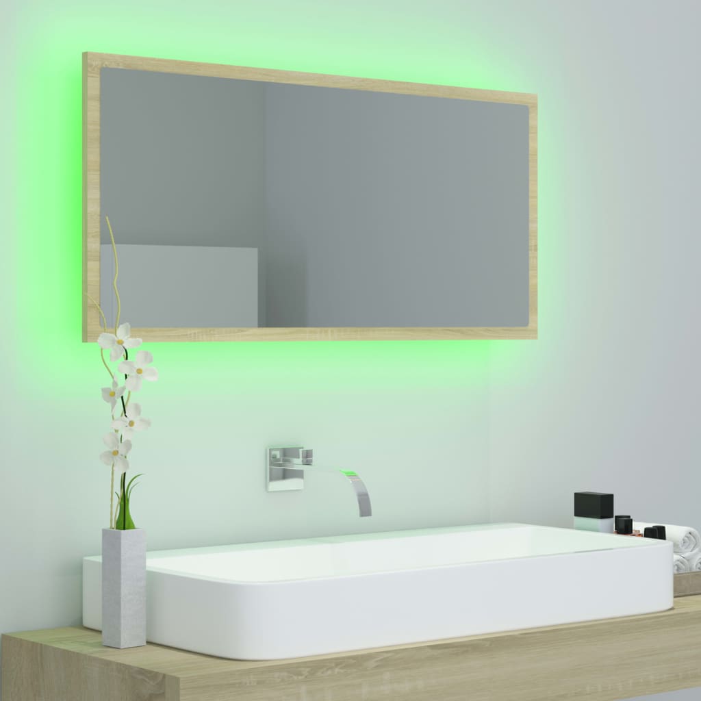 vidaXL LED koupelnové zrcadlo dub sonoma 90 x 8,5 x 37 cm akrylové