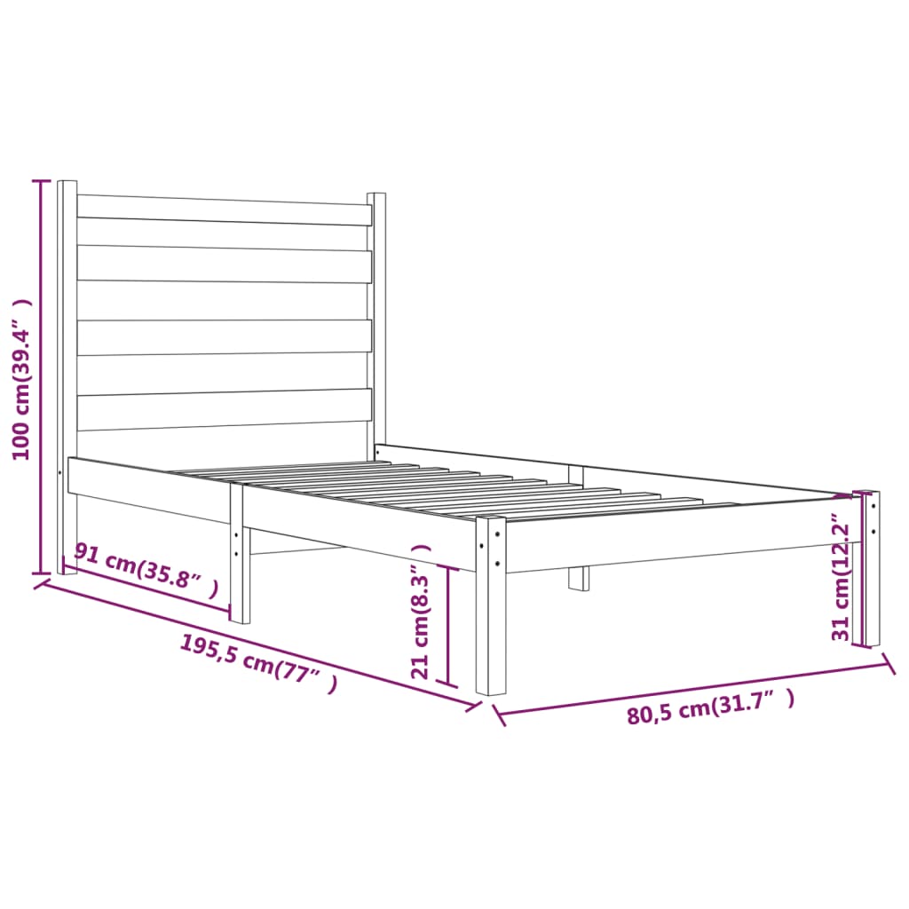 vidaXL Rám postele černý masivní borovice 75 x 190 cm malé jednolůžko