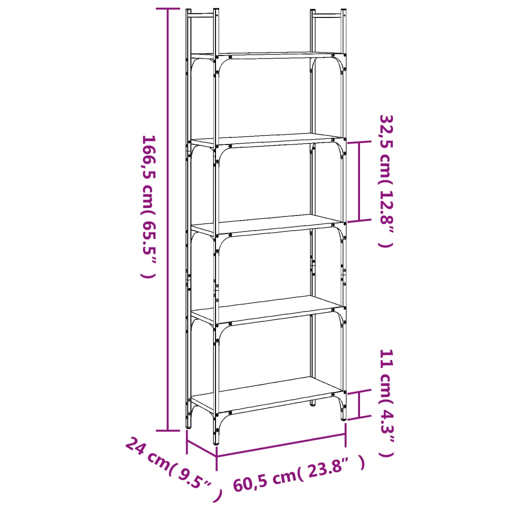 vidaXL Knihovna s 5 policemi dub sonoma 60,5 x 24 x 166,5 cm kompozit