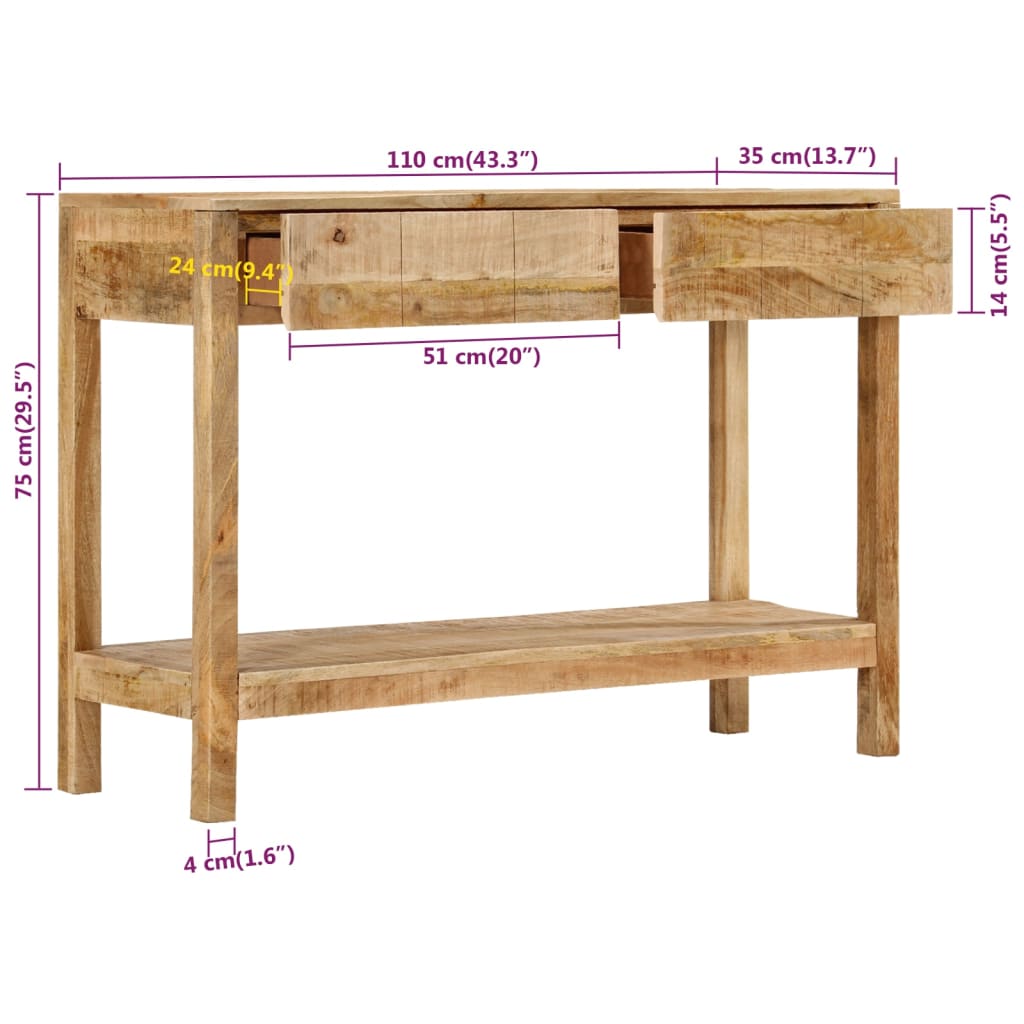 vidaXL Konzolový stolek se 2 zásuvkami 110x35x75 cm masivní mangovník