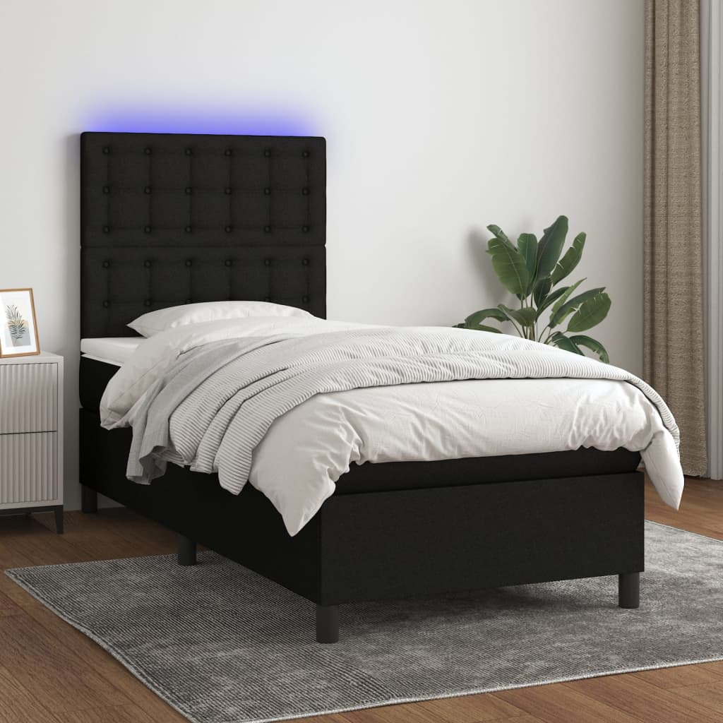 vidaXL Box spring postel s matrací a LED černá 90x190 cm textil