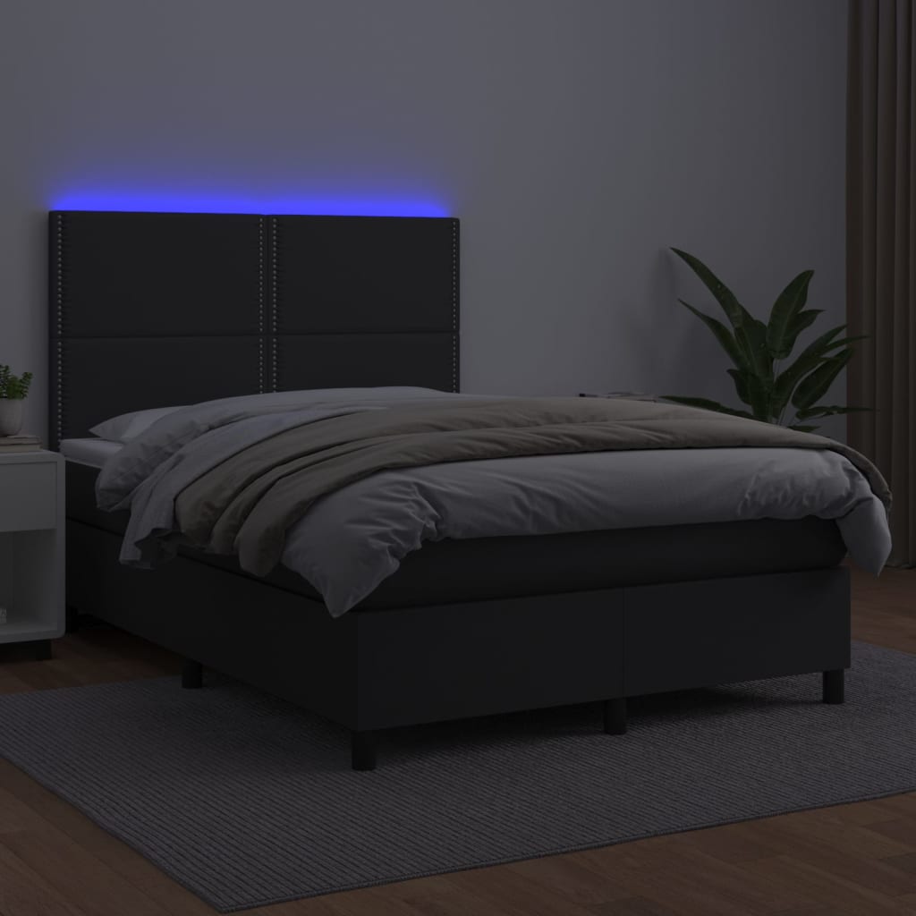 vidaXL Box spring postel s matrací a LED černá 140x200 cm umělá kůže