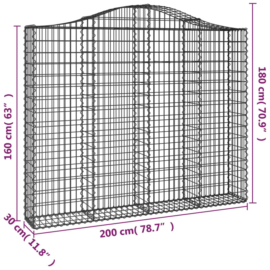 vidaXL Klenuté gabionové koše 2 ks 200x30x160/180cm pozinkované železo