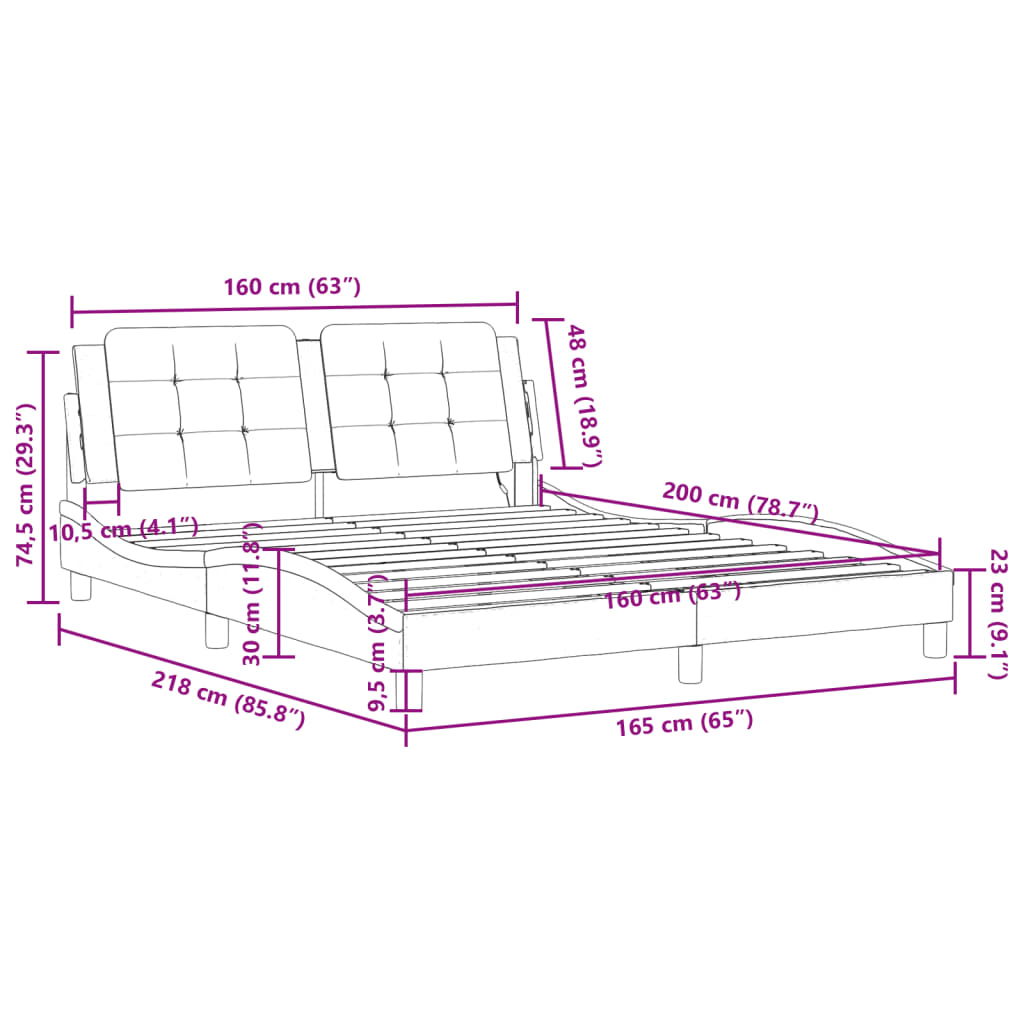 vidaXL Rám postele s LED osvětlením šedý 160 x 200 cm umělá kůže