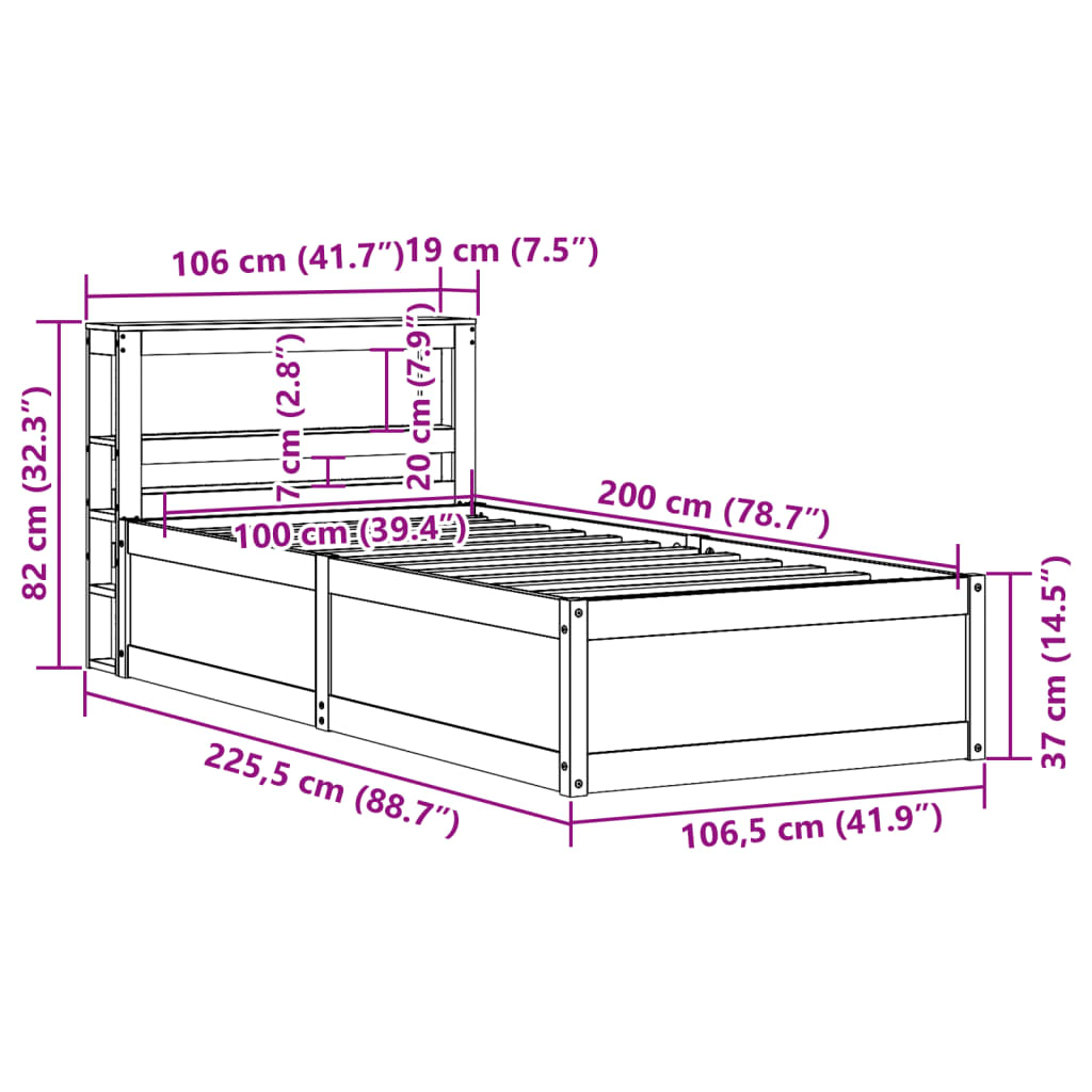 vidaXL Rám postele s čelem bílý 100 x 200 cm masivní borové dřevo