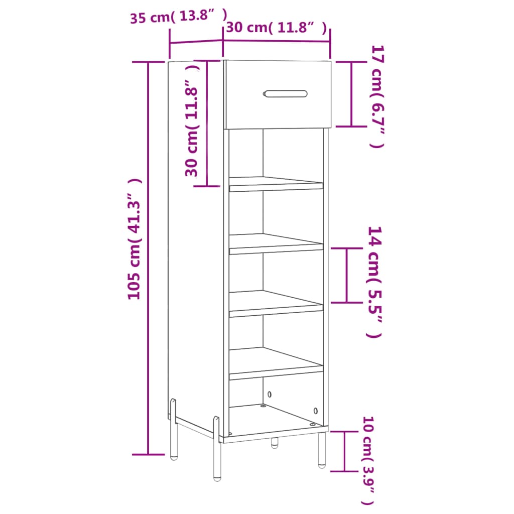 vidaXL Botník bílý s vysokým leskem 30 x 35 x 105 cm kompozitní dřevo