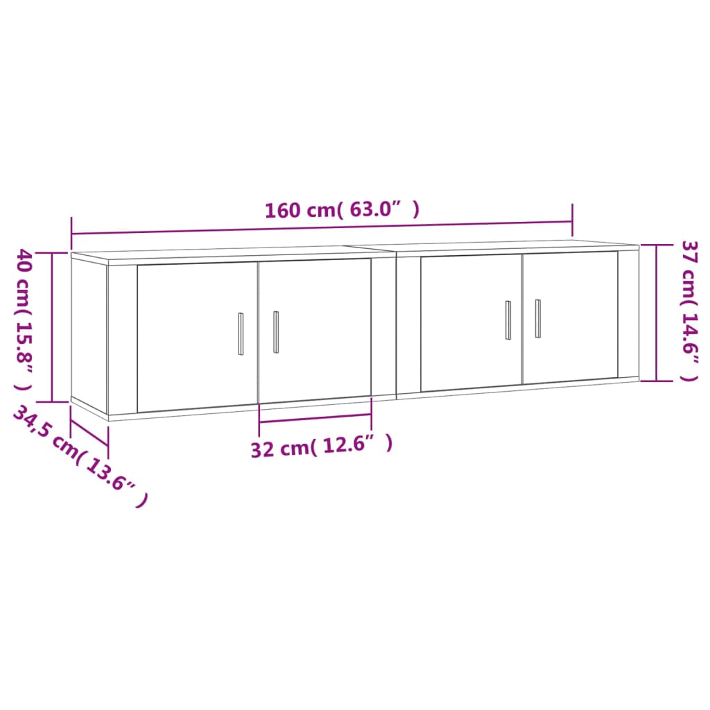 vidaXL Nástěnné TV skříňky 2 ks betonově šedé 80 x 34,5 x 40 cm