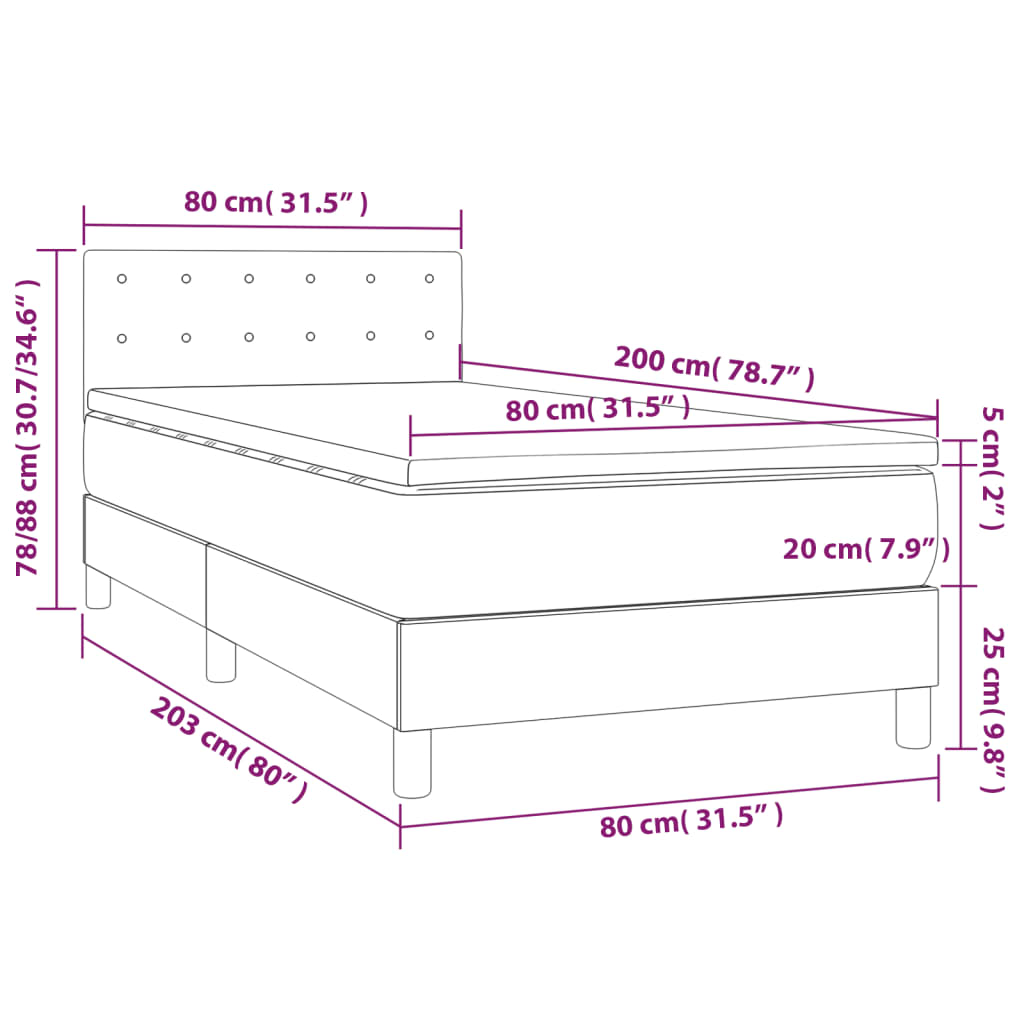 vidaXL Box spring postel s matrací a LED černá 80 x 200 cm umělá kůže