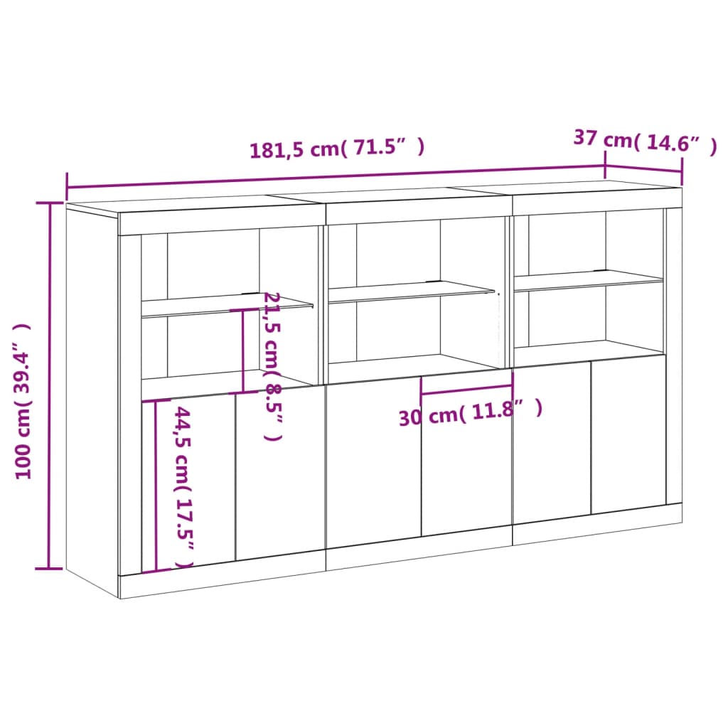 vidaXL Příborník s LED osvětlením bílý 181,5 x 37 x 100 cm