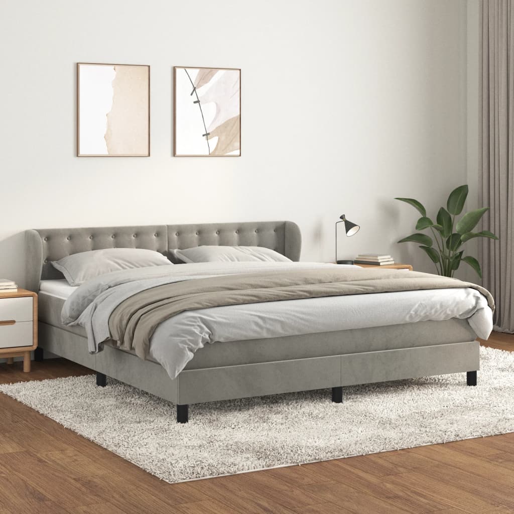 vidaXL Box spring postel s matrací světle šedá 180x200 cm samet