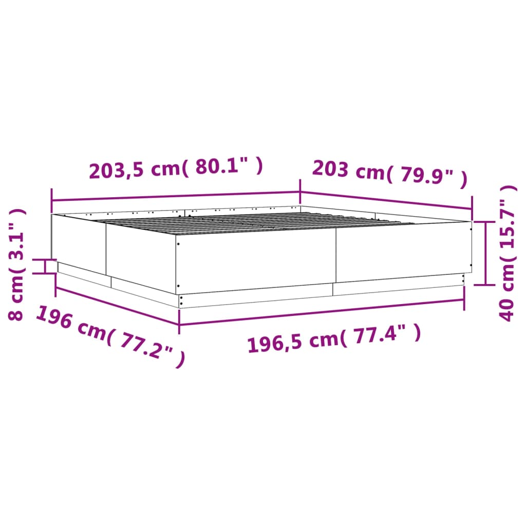 vidaXL Rám postele s LED osvětlením dub sonoma 200 x 200 cm kompozit