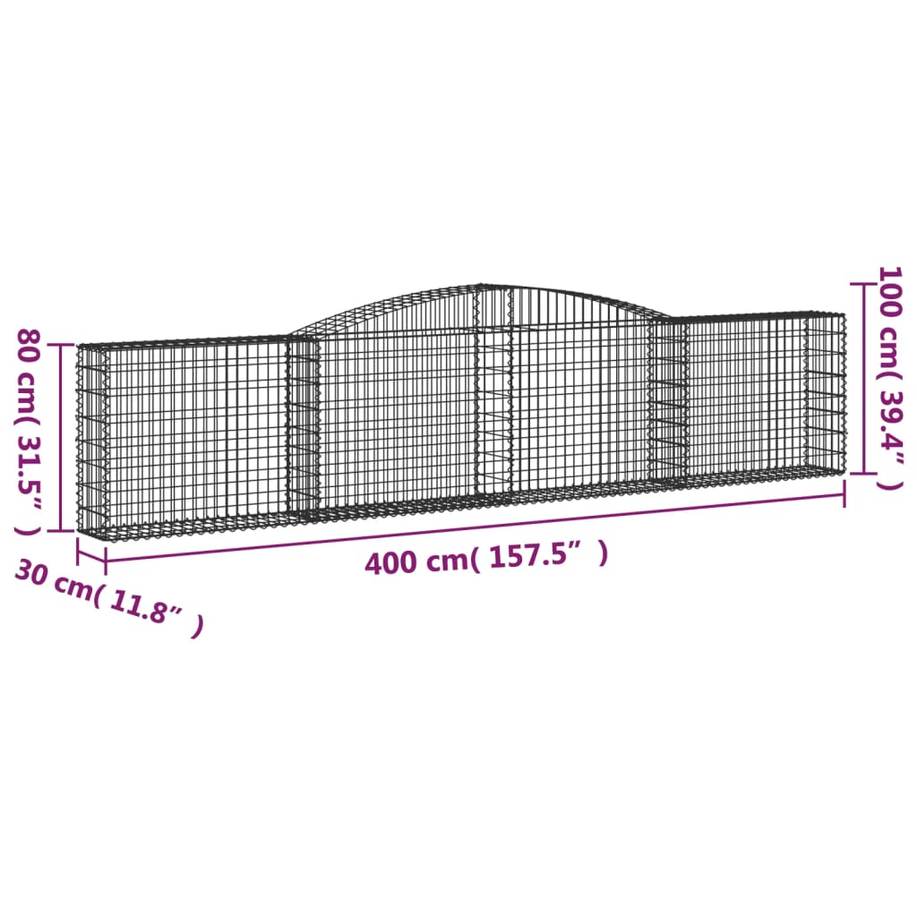 vidaXL Klenuté gabionové koše 10ks 400x30x80/100 cm pozinkované železo