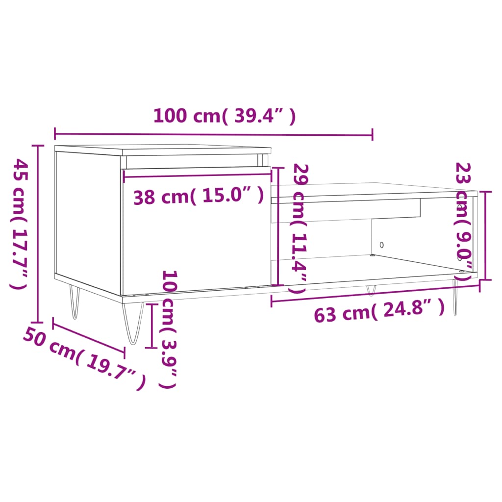 vidaXL Konferenční stolek kouřový dub 100x50x45 cm kompozitní dřevo