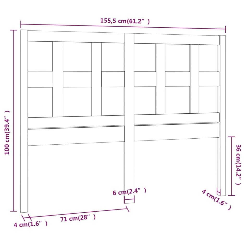 vidaXL Čelo postele bílé 155,5 x 4 x 100 cm masivní borovice