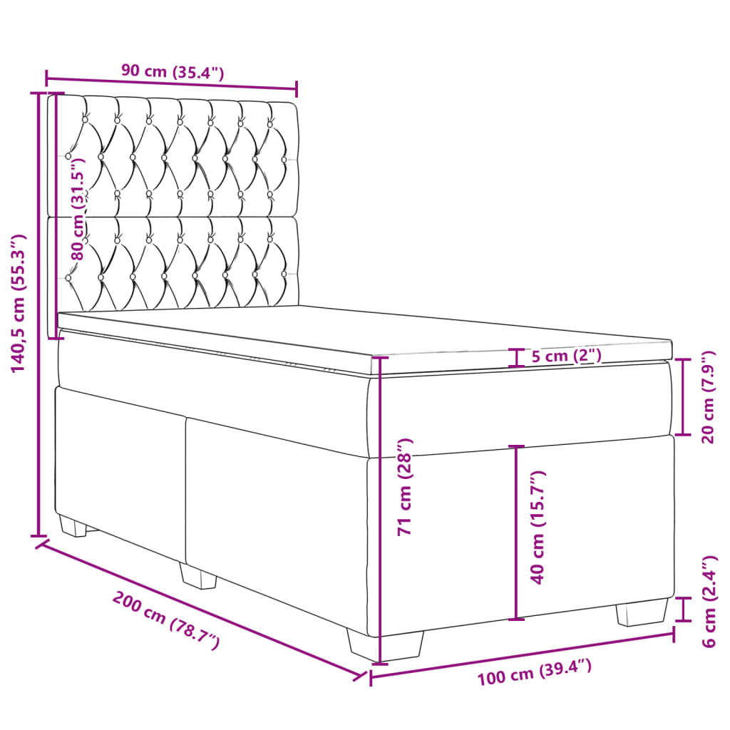 vidaXL Box spring postel s matrací tmavě šedá 100 x 200 cm textil