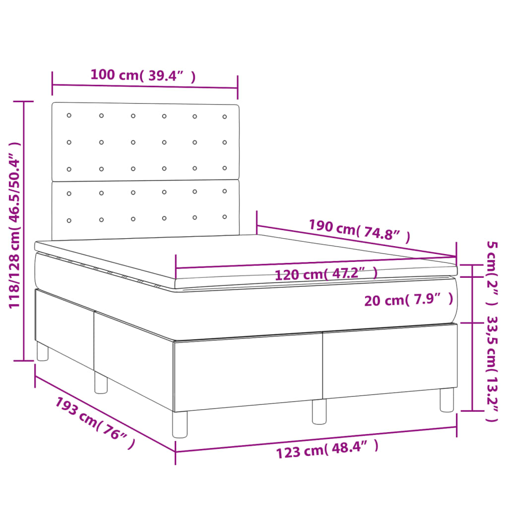 vidaXL Box spring postel s matrací krémová 120x190 cm textil