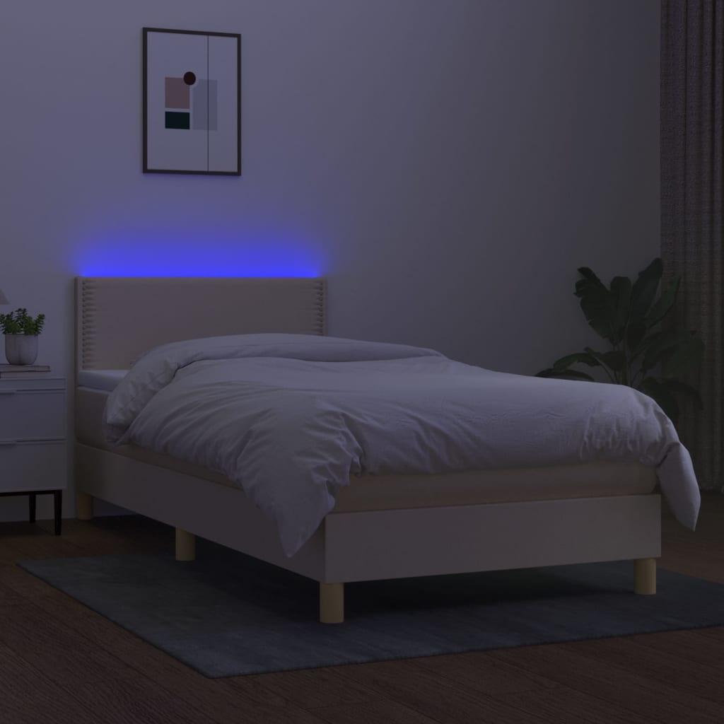 vidaXL Box spring postel s matrací a LED krémová 90x190 cm textil