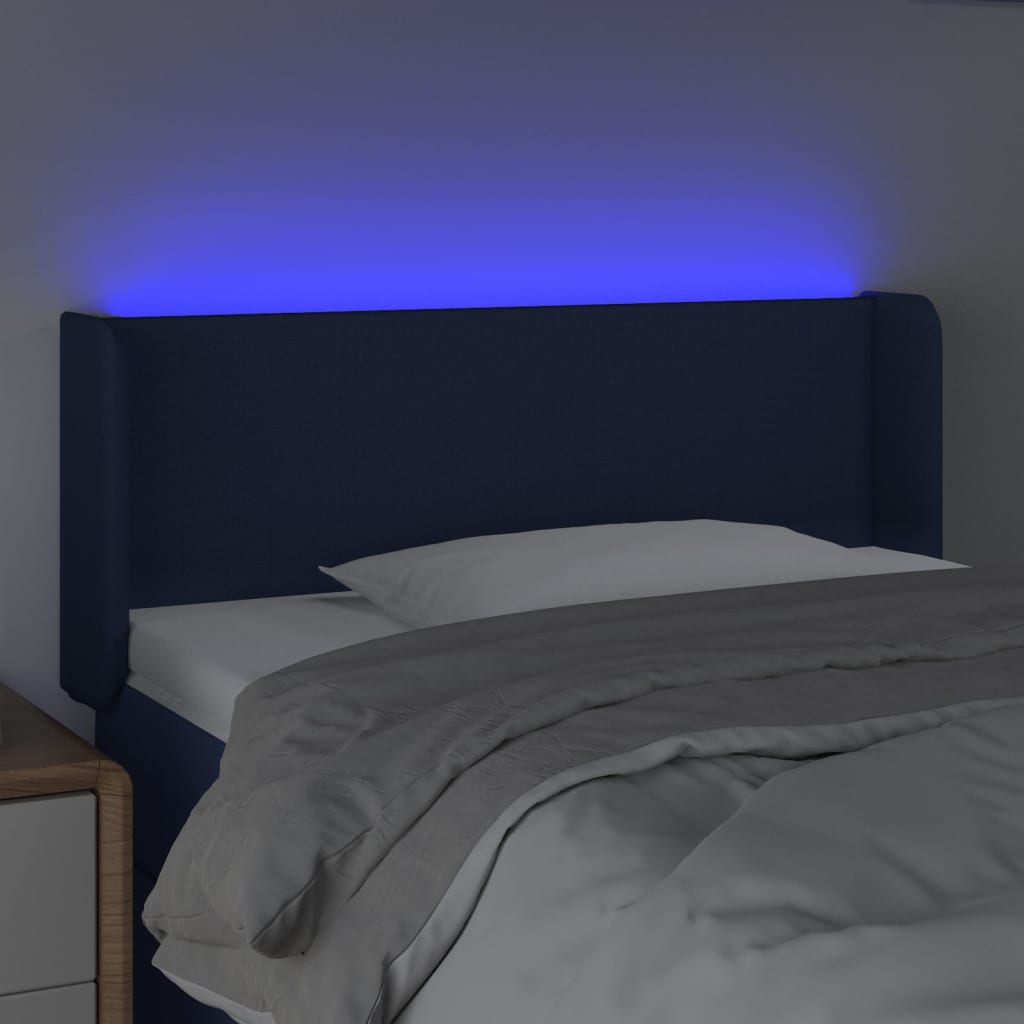 vidaXL Čelo postele s LED modré 83 x 16 x 78/88 cm textil