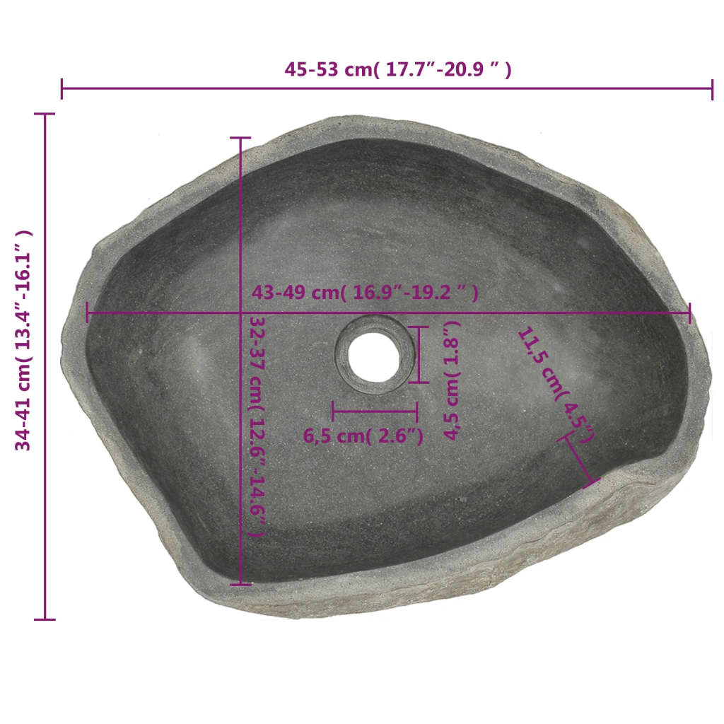 vidaXL Umyvadlo říční kámen oválné (45–53) x (34–41) cm