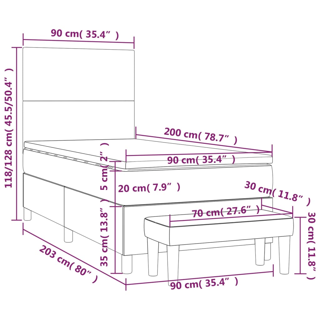 vidaXL Box spring postel s matrací bílá 90x200 cm umělá kůže