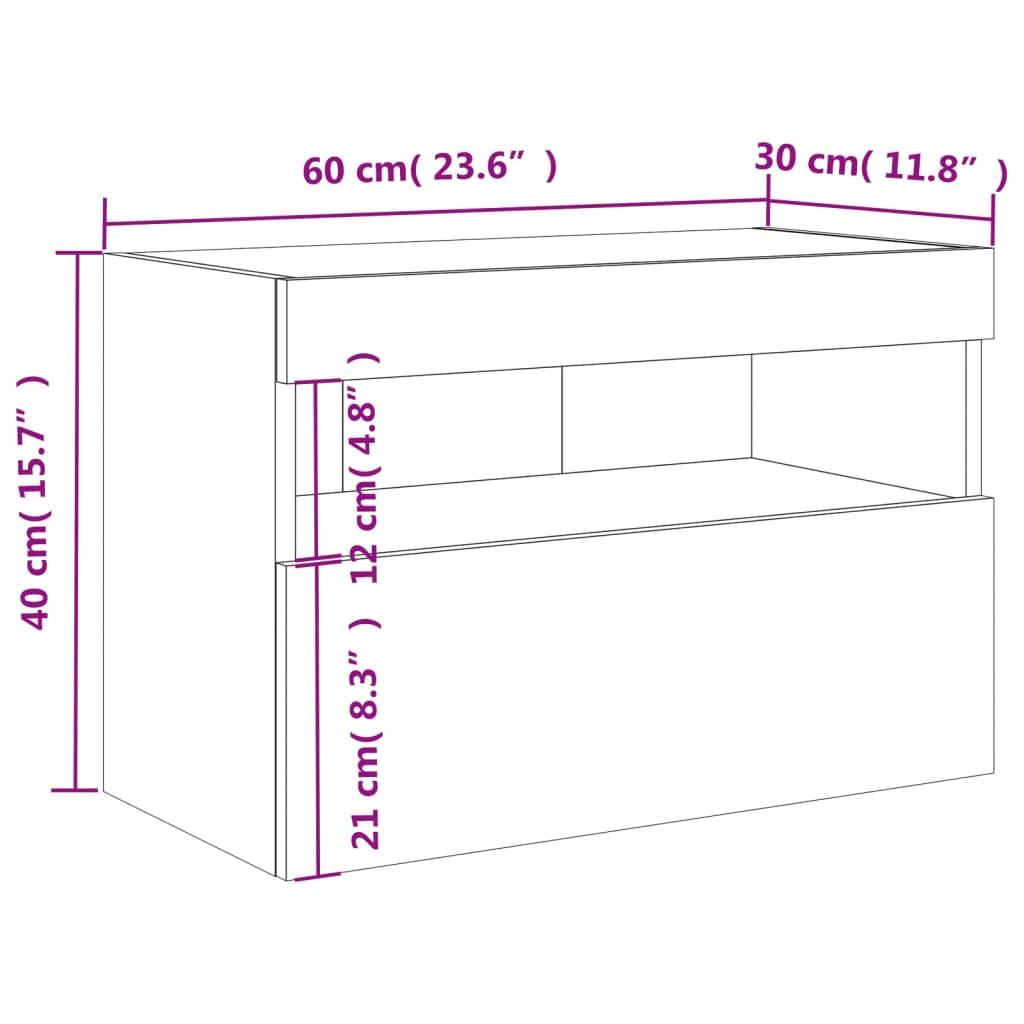 vidaXL Nástěnná TV skříňka s LED osvětlením černá 60 x 30 x 40 cm