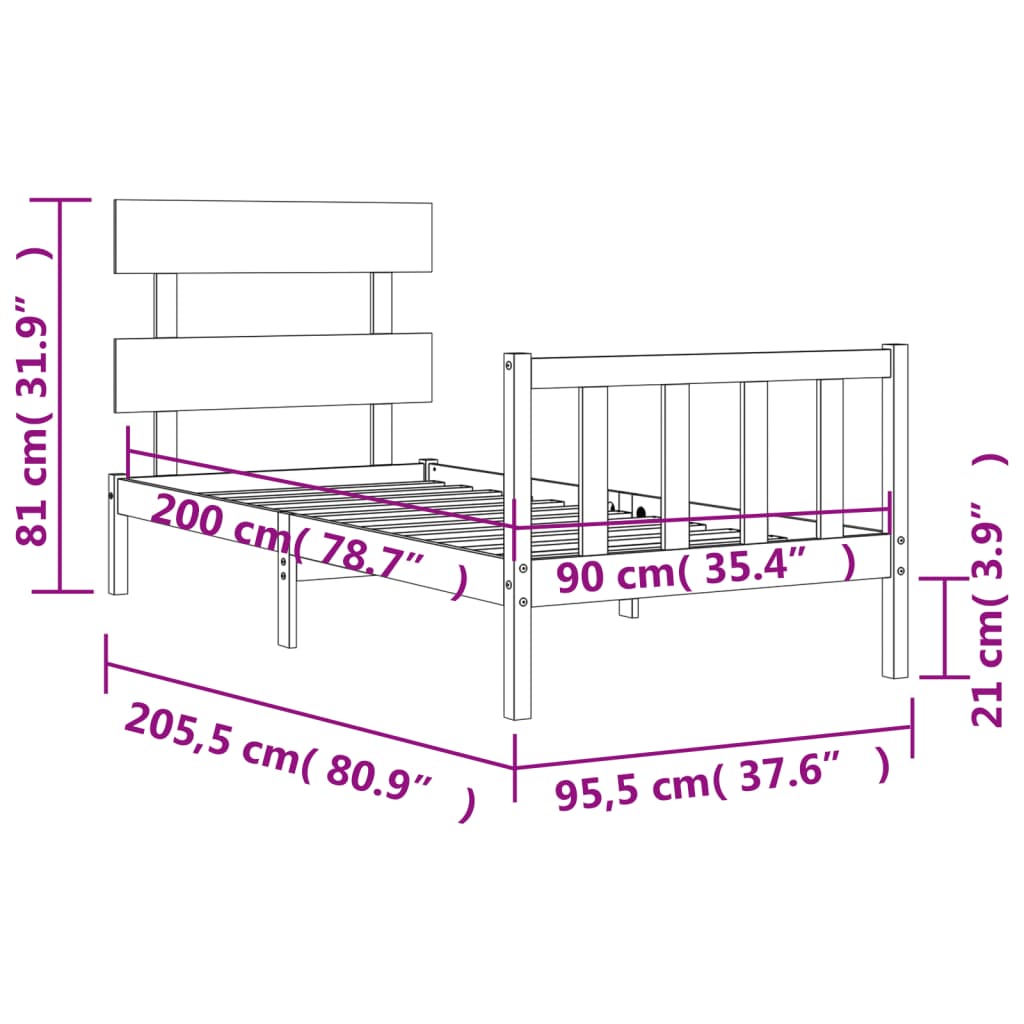 vidaXL Postel bez matrace bílá 90 x 200 cm masivní borovice