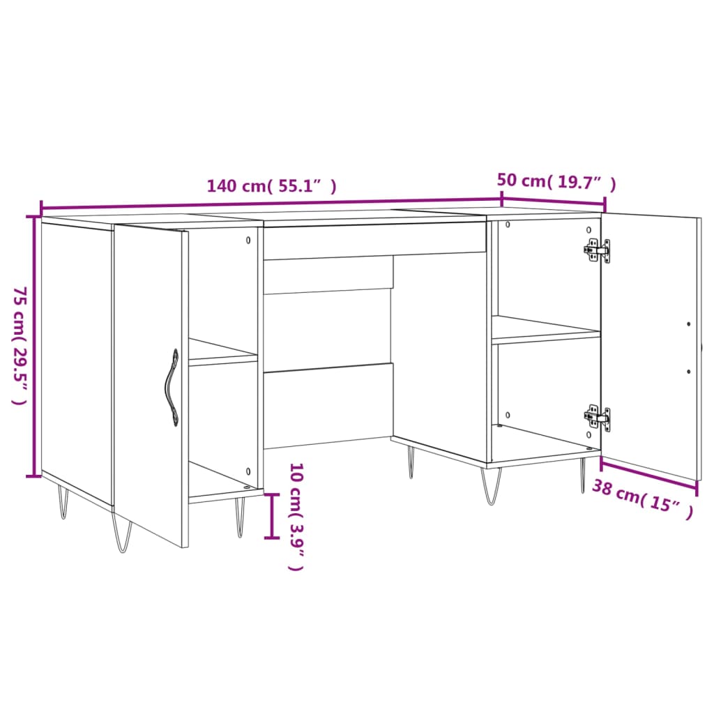 vidaXL Psací stůl kouřový dub 140 x 50 x 75 cm kompozitní dřevo