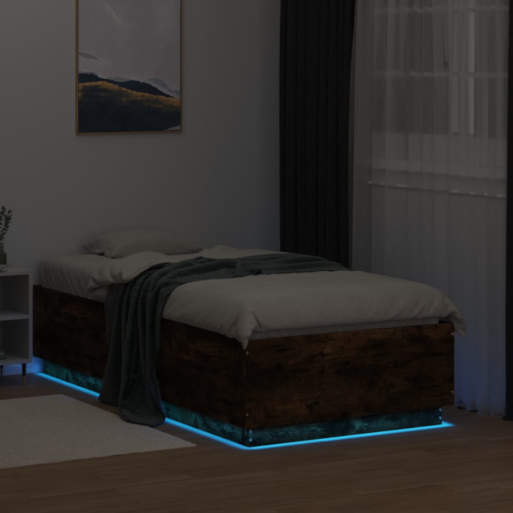 vidaXL Rám postele s LED osvětlením kouřový dub 90 x 190 cm kompozit