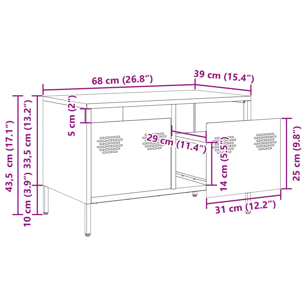 vidaXL TV skříňka černá 68 x 39 x 43,5 cm ocel válcovaná za studena