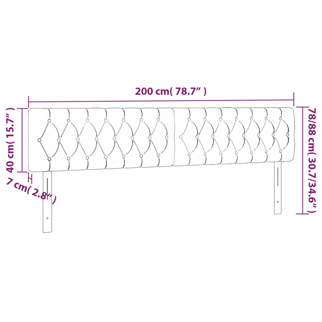 vidaXL Čelo postele s LED světle šedé 200x7x78/88 cm textil