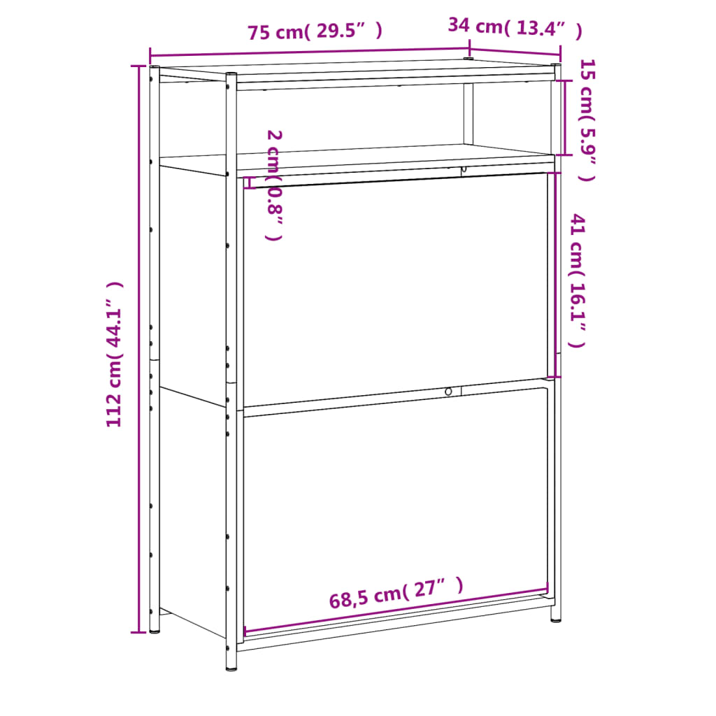 vidaXL Botník šedý sonoma 75 x 34 x 112 cm kompozitní dřevo