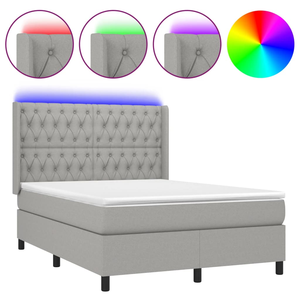 vidaXL Box spring postel s matrací a LED světle šedá 140x190 cm textil