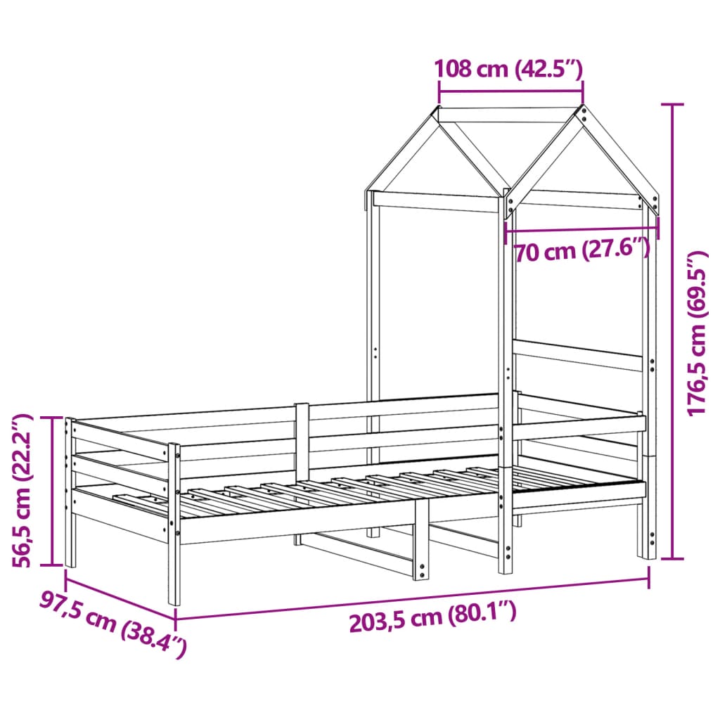 vidaXL Válenda se střechou 90 x 200 cm masivní borové dřevo