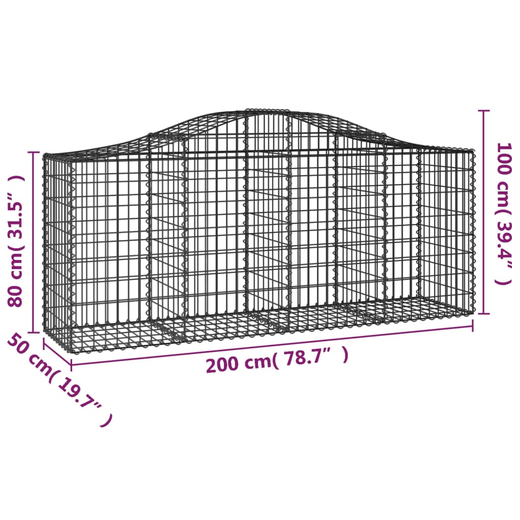 vidaXL Klenuté gabionové koše 25ks 200x50x80/100 cm pozinkované železo