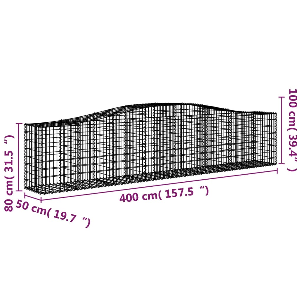 vidaXL Klenuté gabionové koše 9 ks 400x50x80/100 cm pozinkované železo