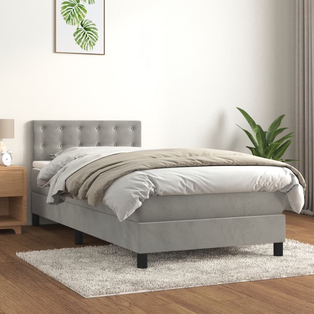 vidaXL Box spring postel s matrací světle šedá 90x200 cm samet