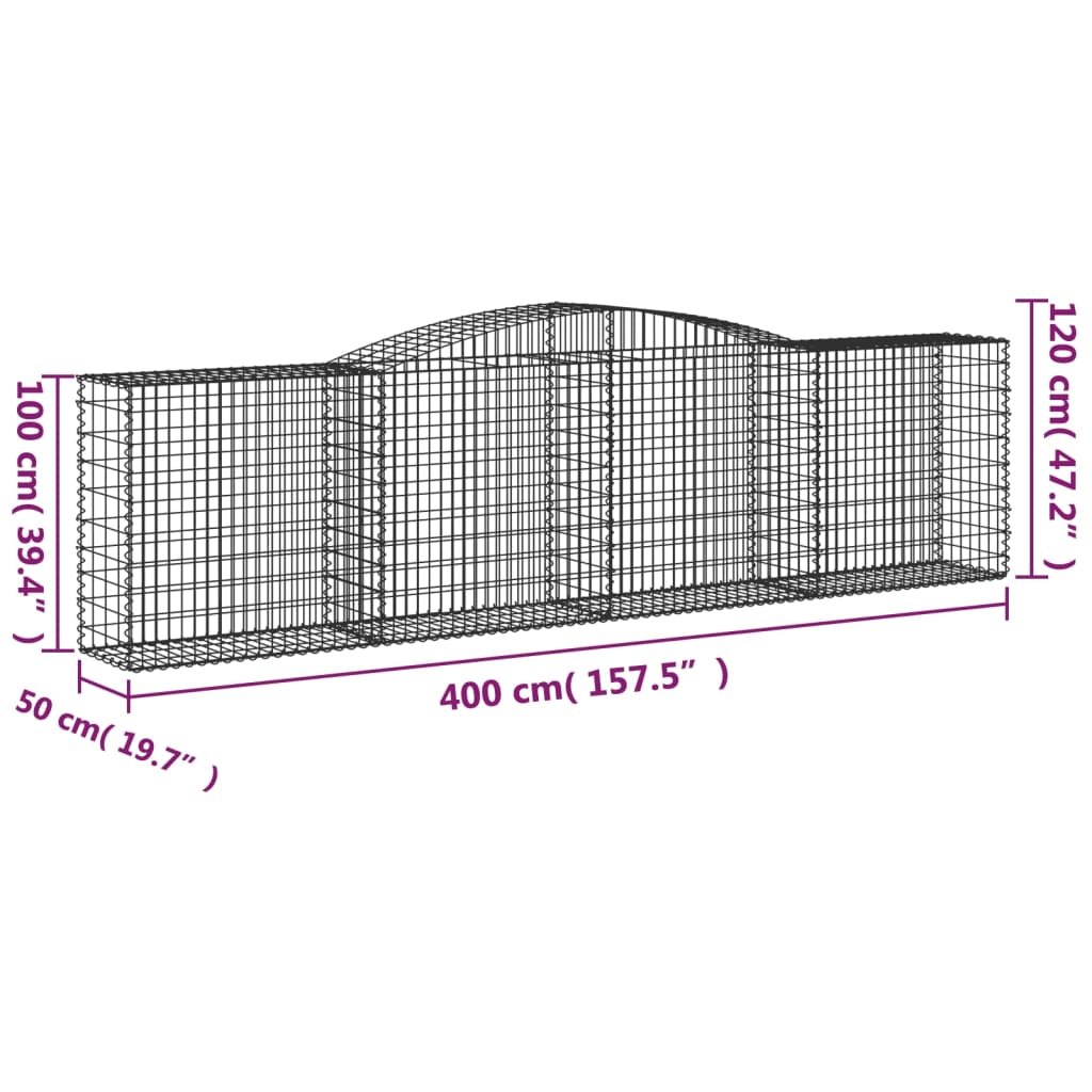 vidaXL Klenuté gabionové koše 3 ks 400x50x100/120cm pozinkované železo