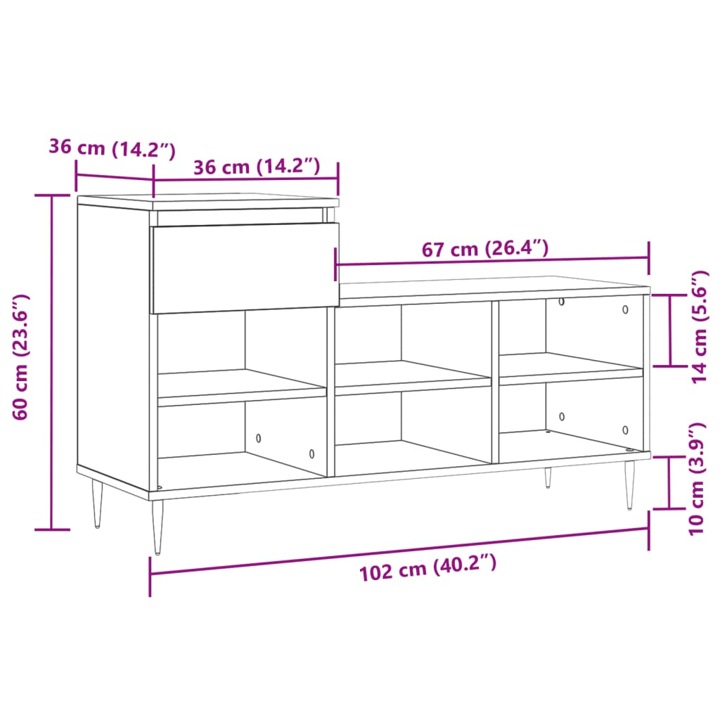 vidaXL Botník bílý 102x36x60 cm kompozitní dřevo