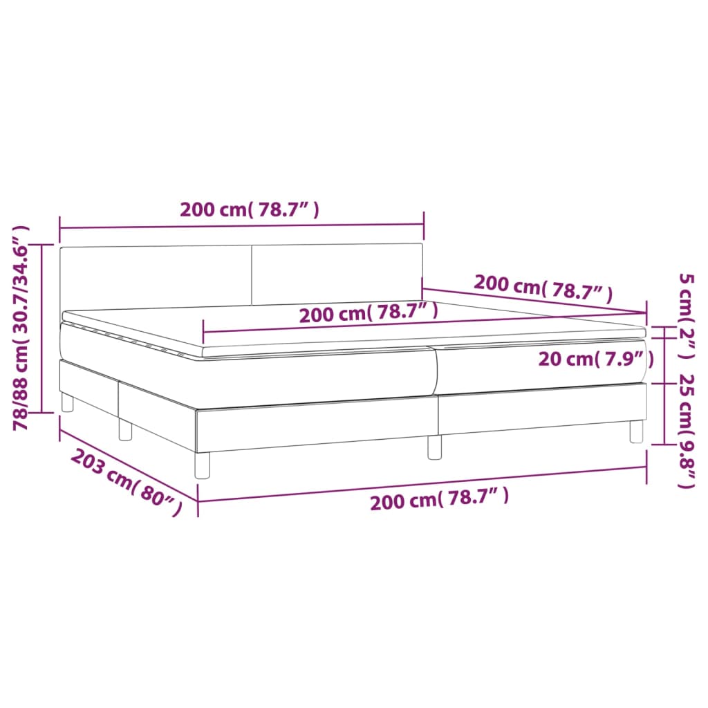 vidaXL Box spring postel s matrací světle šedá 200 x 200 cm textil