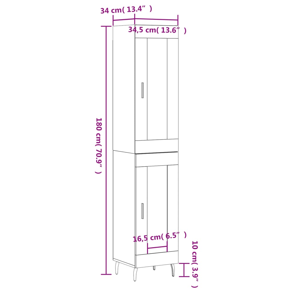 vidaXL Skříň highboard hnědý dub 34,5 x 34 x 180 cm kompozitní dřevo