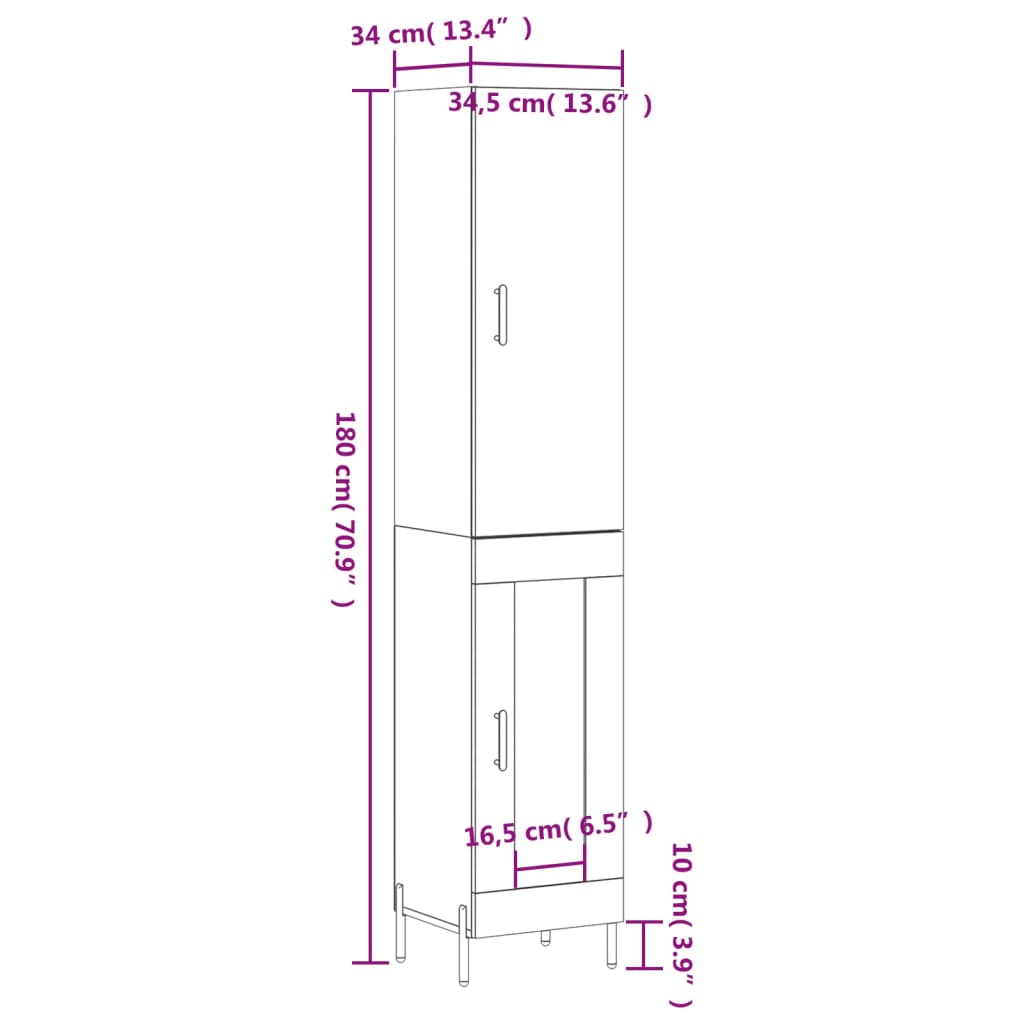 vidaXL Skříň highboard kouřový dub 34,5 x 34 x 180 cm kompozitní dřevo