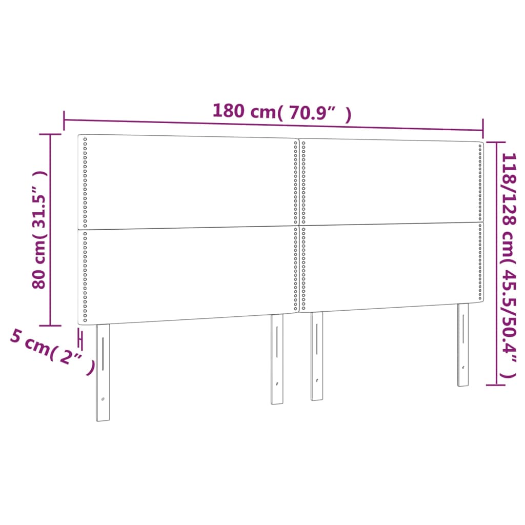 vidaXL Čelo postele s LED světle šedé 180x5x118/128 cm samet