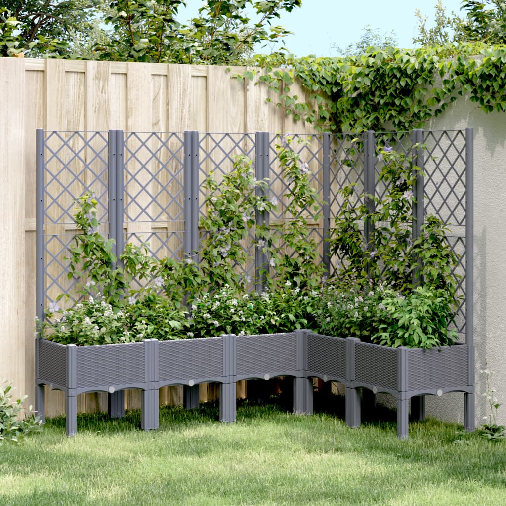 vidaXL Zahradní truhlík s treláží šedý 160 x 120 x 142 cm PP