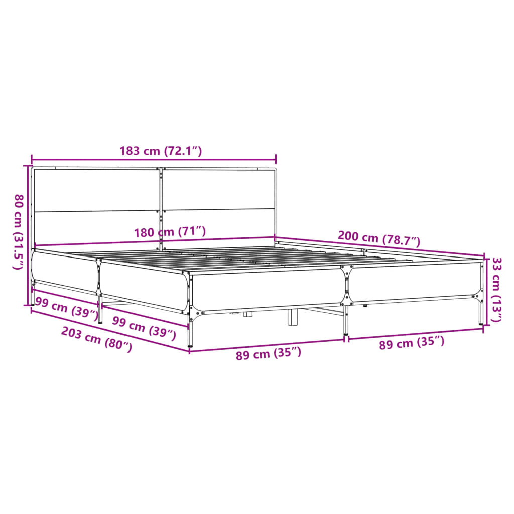 vidaXL Rám postele šedý sonoma 180 x 200 cm kompozitní dřevo a kov