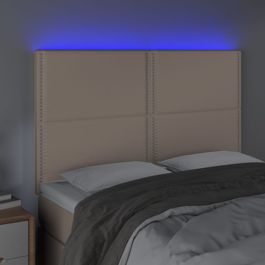 vidaXL Čelo postele s LED cappuccino 144x5x118/128 cm umělá kůže